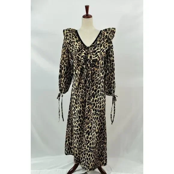 DAMSON MADDER Sz 12 UK 8 US Leopard Print Barbs Ruffle Midi Dress - Picture 8 of 12